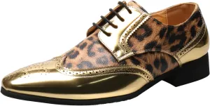 Mens Oxfords Formal Dress Leopard Texture Wingtip Derby Glossy Leather Shoes for Men Fashion Wedding Prom Modern Shoes Business Casual Tuxedo Luxury Shoes