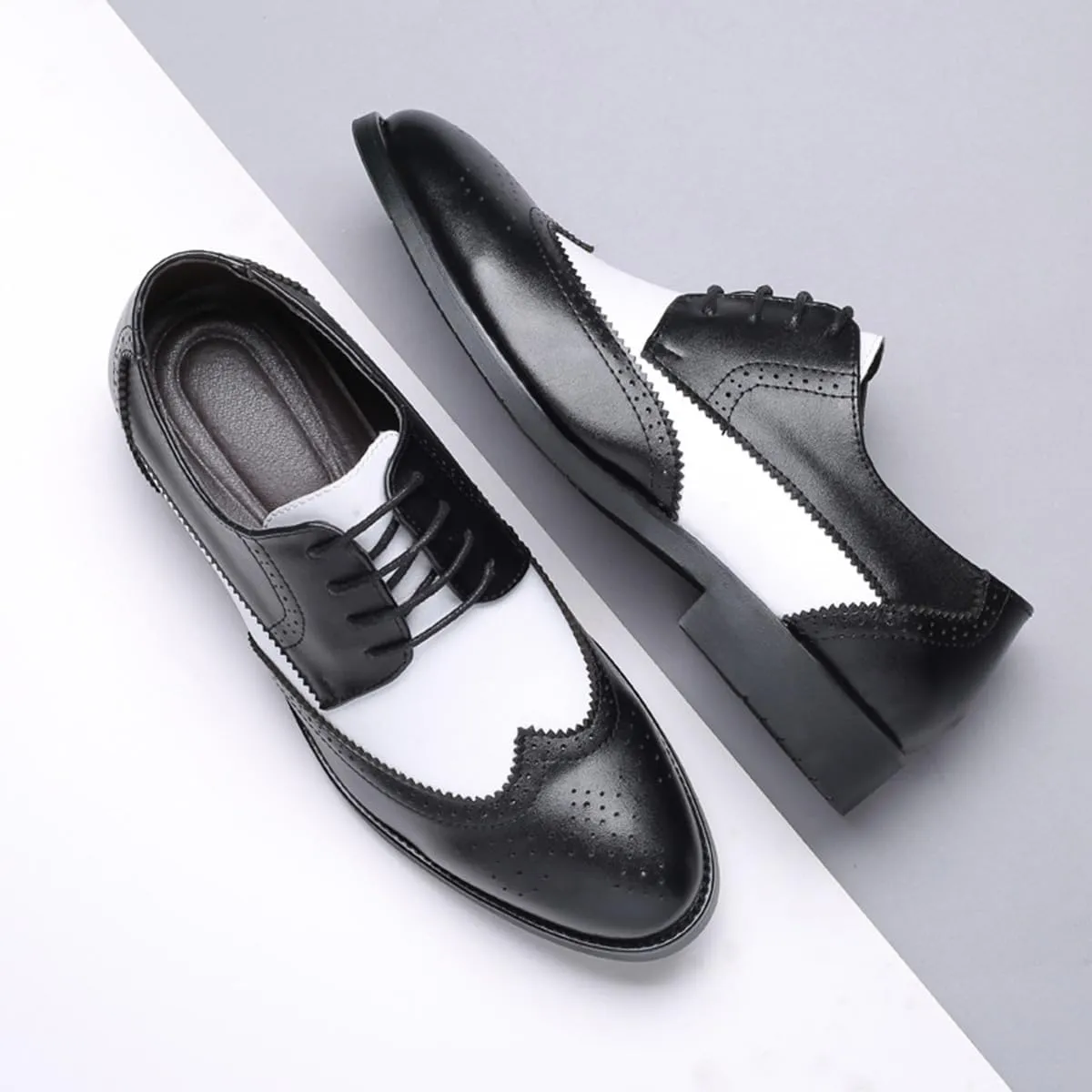 Men's Patchwork Two Tone Brogues Classic Oxfords Comfort Hand Stitched Formal Business Wedding Derby Shoes