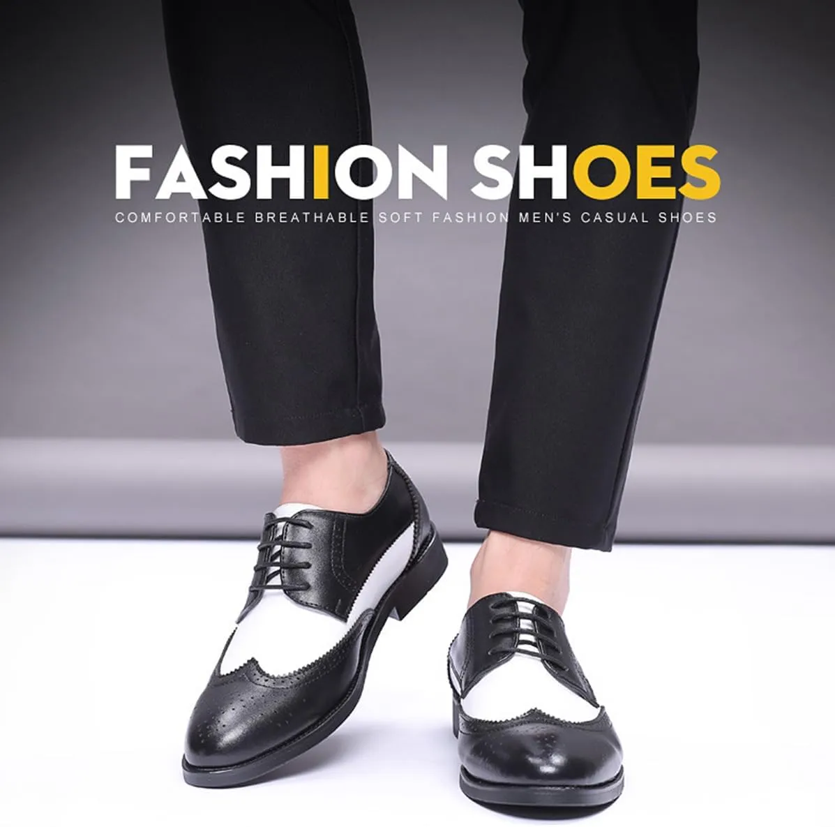 Men's Patchwork Two Tone Brogues Classic Oxfords Comfort Hand Stitched Formal Business Wedding Derby Shoes