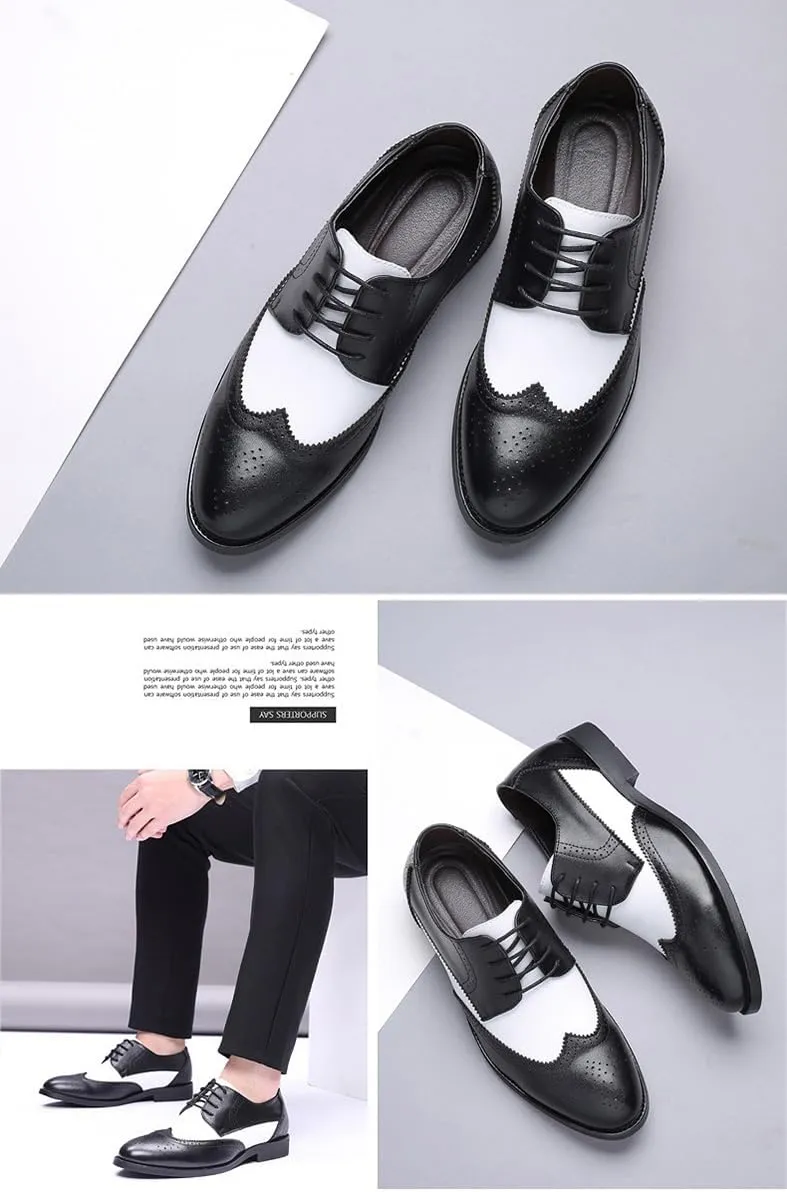 Men's Patchwork Two Tone Brogues Classic Oxfords Comfort Hand Stitched Formal Business Wedding Derby Shoes