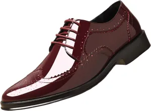 Men's Patent Leather Wingtip Carving Brogue Dress Shoes Fashion Classic Cap Toe Lace Up Low Top Oxfords Shoes Casual Business Formal Derby Shoes