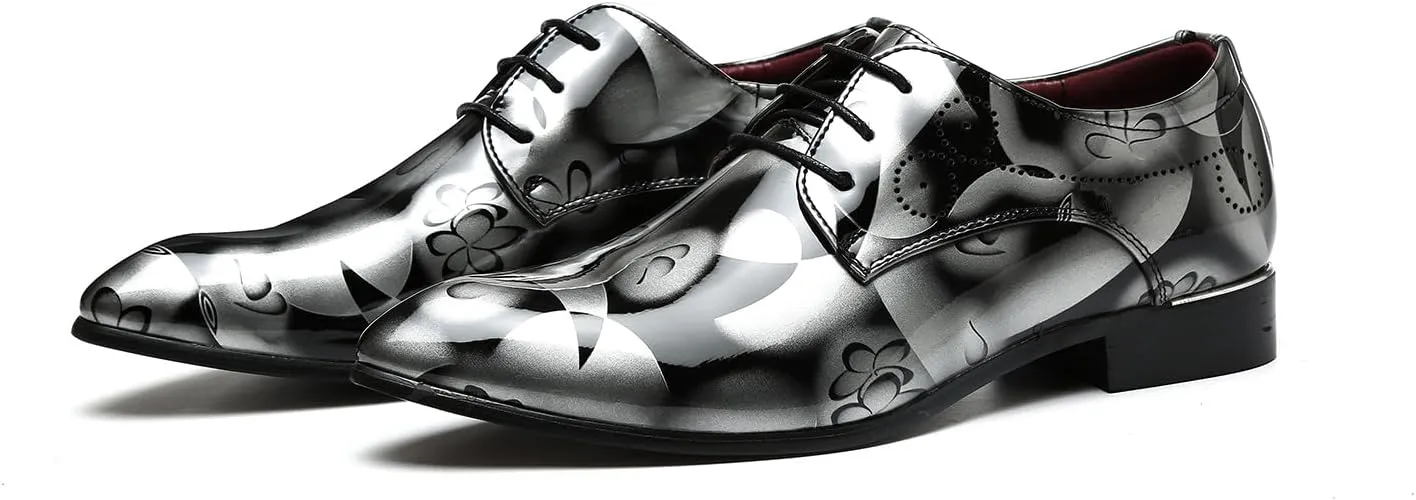 Men's Patent PU Leather Derby Shoes Wedding Wingtip Dress Shoes Men's Formal Footwear
