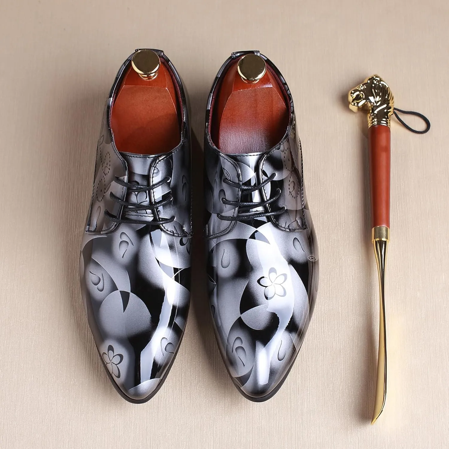 Men's Patent PU Leather Derby Shoes Wedding Wingtip Dress Shoes Men's Formal Footwear