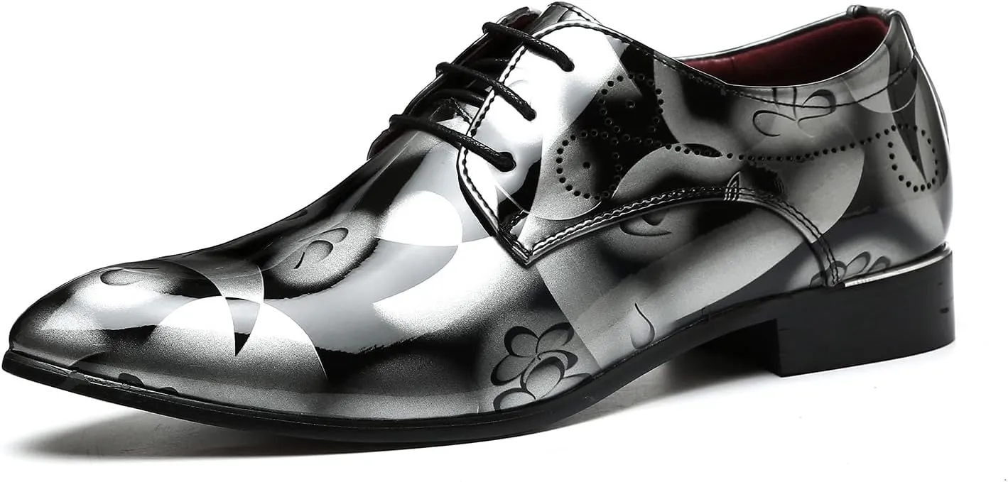 Men's Patent PU Leather Derby Shoes Wedding Wingtip Dress Shoes Men's Formal Footwear