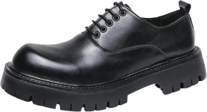 Mens Platform Lace Up Chunky Heel Oxfords Round Toe Slip On Non-Slip Waterproof Lug Sole Business Dress Loafers Derbys Classic Work Office Wedding Formal Shoes