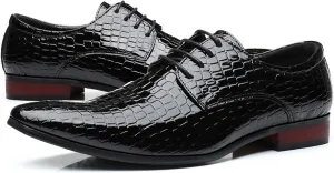 Mens Pointed Toe Lace Up Dress Oxford Shoes Fashion Western Patent Leather Animal Printed Slip On Wedding Formal Business Derby Loafer