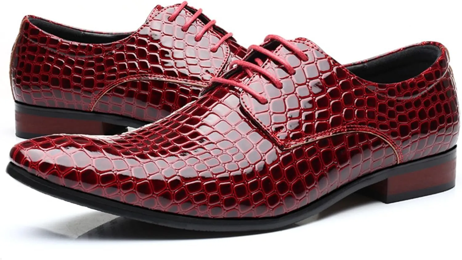 Mens Pointed Toe Lace Up Dress Oxford Shoes Fashion Western Patent Leather Animal Printed Slip On Wedding Formal Business Derby Loafer