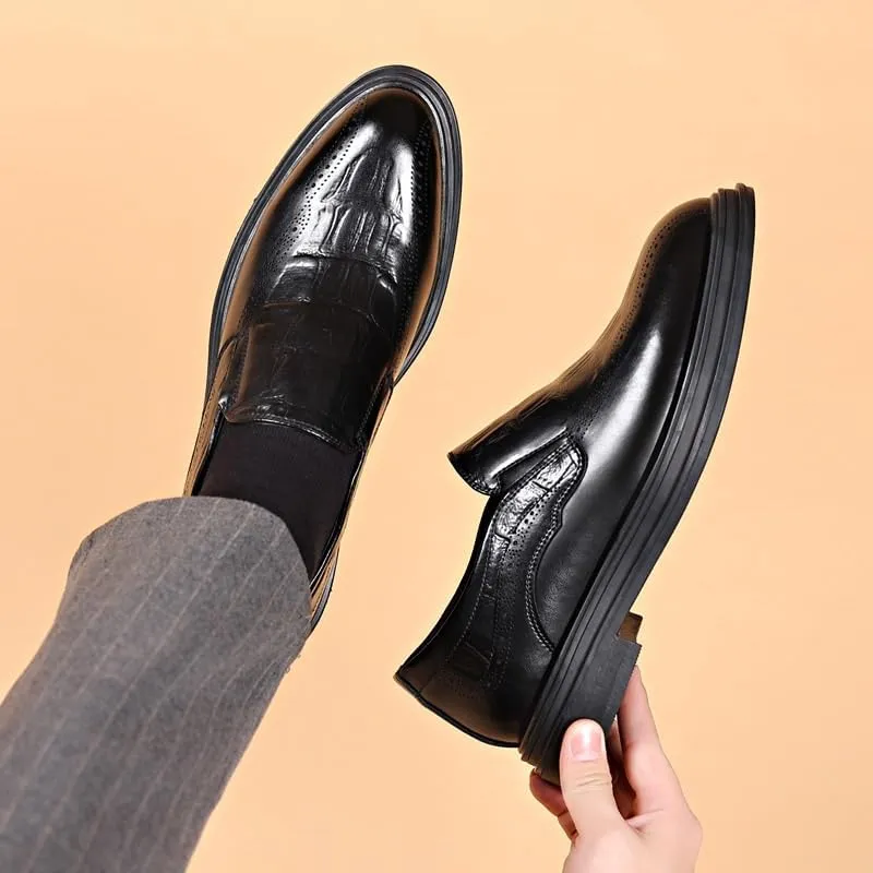 Men's Pointed Toe Patent Leather Oxford Shoes - Lightweight Casual Retro Derby Dress Shoes for Wedding & Work - All-Day Comfort Non-Slip Soft Sole