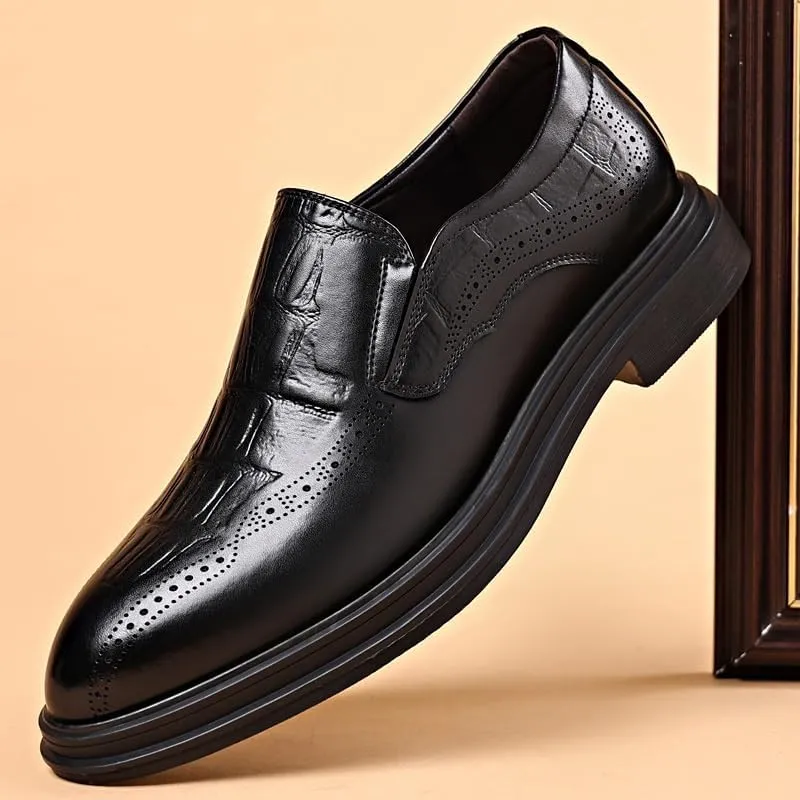 Men's Pointed Toe Patent Leather Oxford Shoes - Lightweight Casual Retro Derby Dress Shoes for Wedding & Work - All-Day Comfort Non-Slip Soft Sole