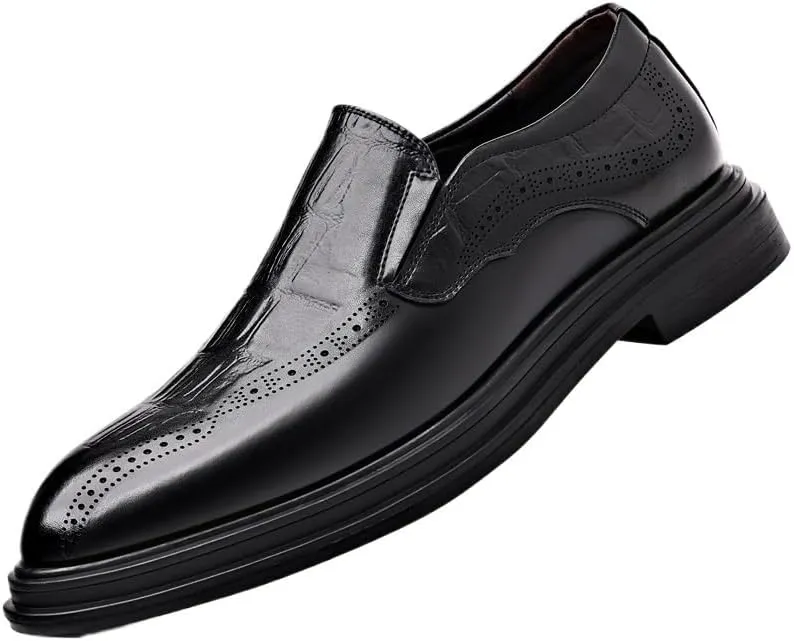 Men's Pointed Toe Patent Leather Oxford Shoes - Lightweight Casual Retro Derby Dress Shoes for Wedding & Work - All-Day Comfort Non-Slip Soft Sole