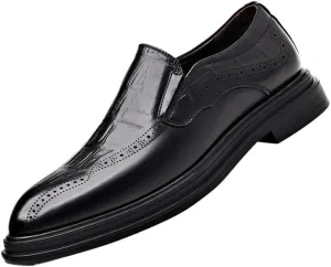 Men's Pointed Toe Patent Leather Oxford Shoes - Lightweight Casual Retro Derby Dress Shoes for Wedding & Work - All-Day Comfort Non-Slip Soft Sole