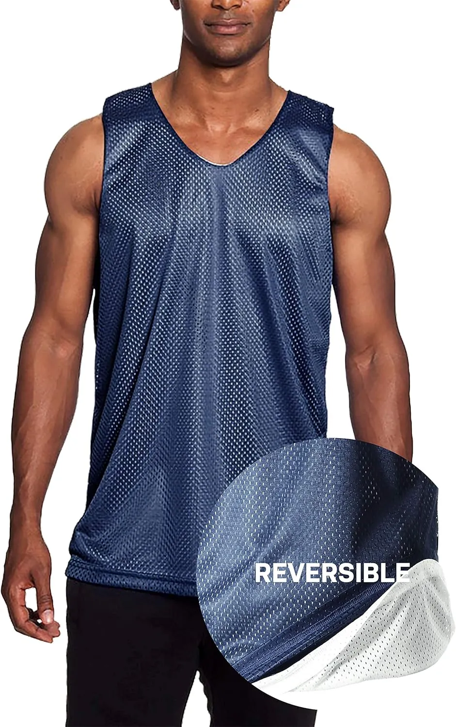 Mens Reversible Basketball Jersey Premium Moisture Wicking Mesh Tank Top