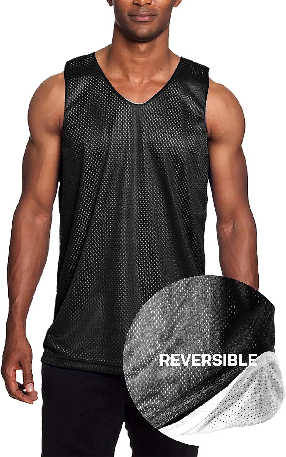 Mens Reversible Basketball Jersey Premium Moisture Wicking Mesh Tank Top