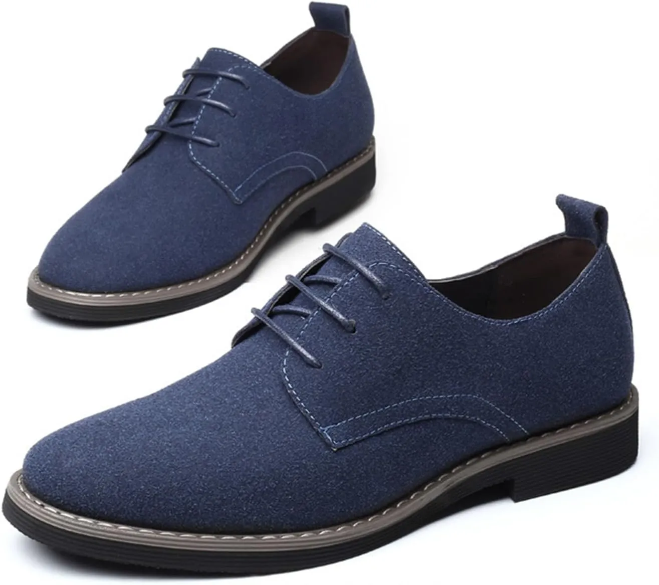 Men's Suede Dress Oxfords Shoes Fashion Hand Stitched Round-Toe Lace up Low Top Nubuck Leather Casual Shoes Classic Business Formal Derby Shoes