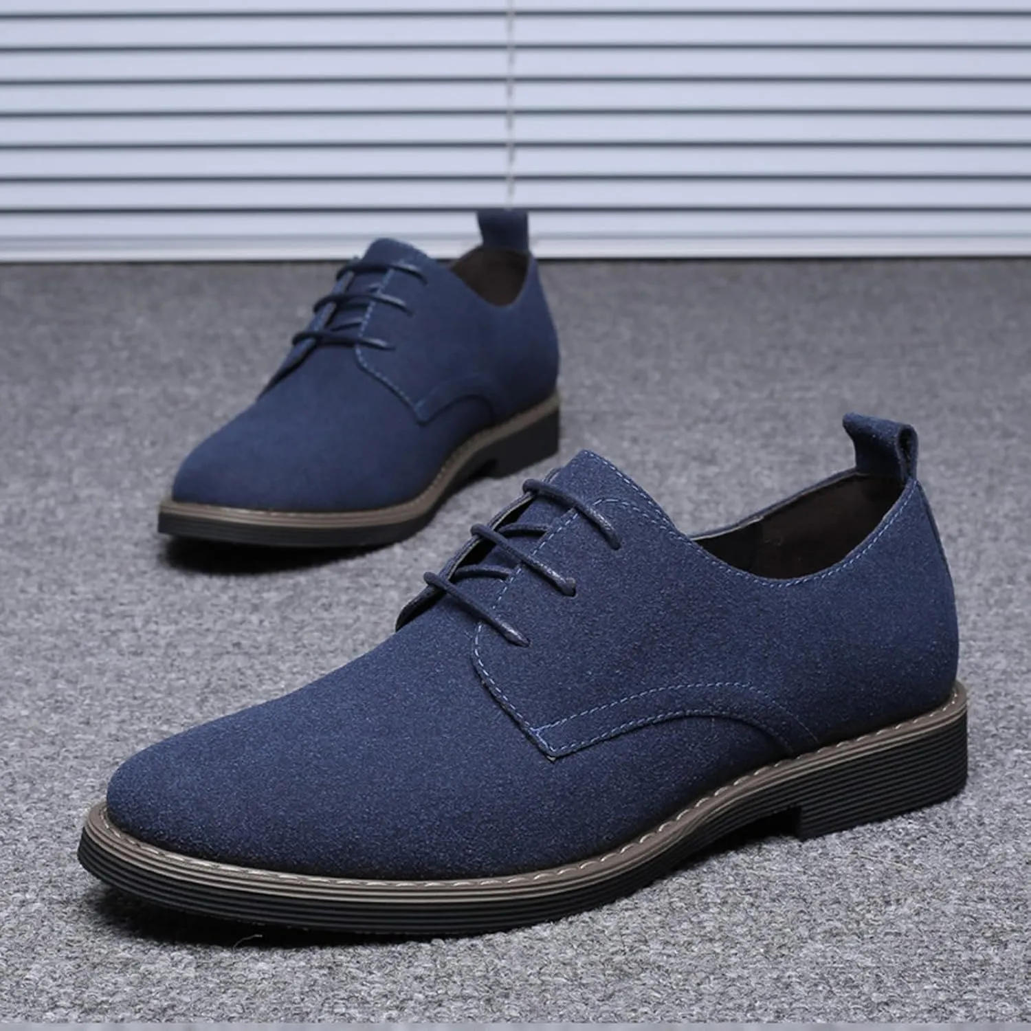 Men's Suede Dress Oxfords Shoes Fashion Hand Stitched Round-Toe Lace up Low Top Nubuck Leather Casual Shoes Classic Business Formal Derby Shoes