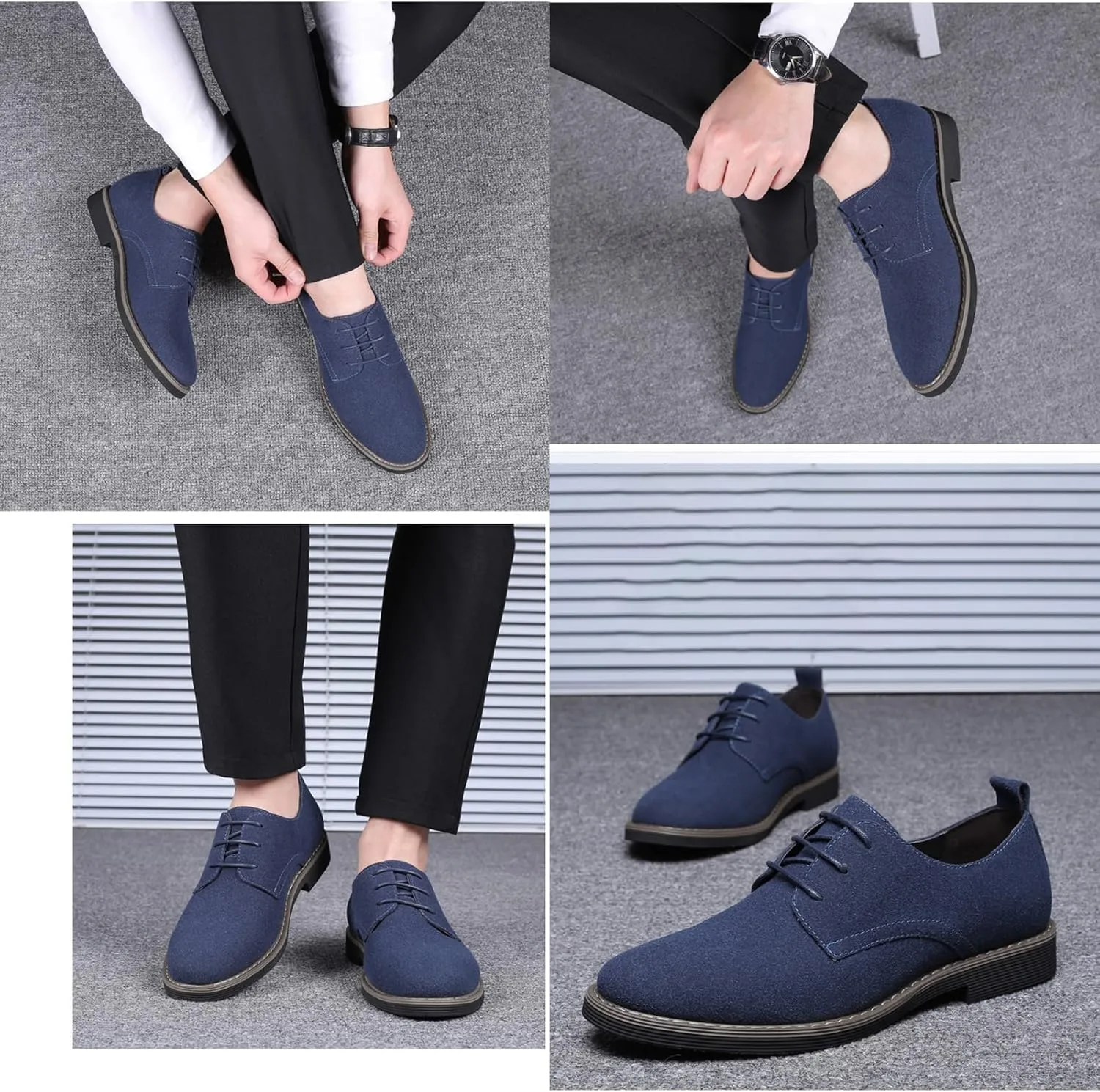 Men's Suede Dress Oxfords Shoes Fashion Hand Stitched Round-Toe Lace up Low Top Nubuck Leather Casual Shoes Classic Business Formal Derby Shoes
