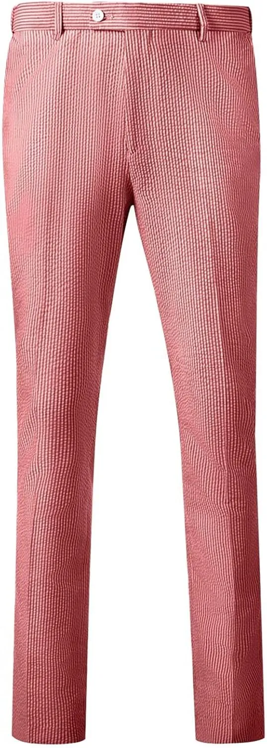 Mens Suit Seersucker Pants Lightweight Summer Seersucker Sport Coat Pant Set Fit Suits Trousers for Men Beach Outfit