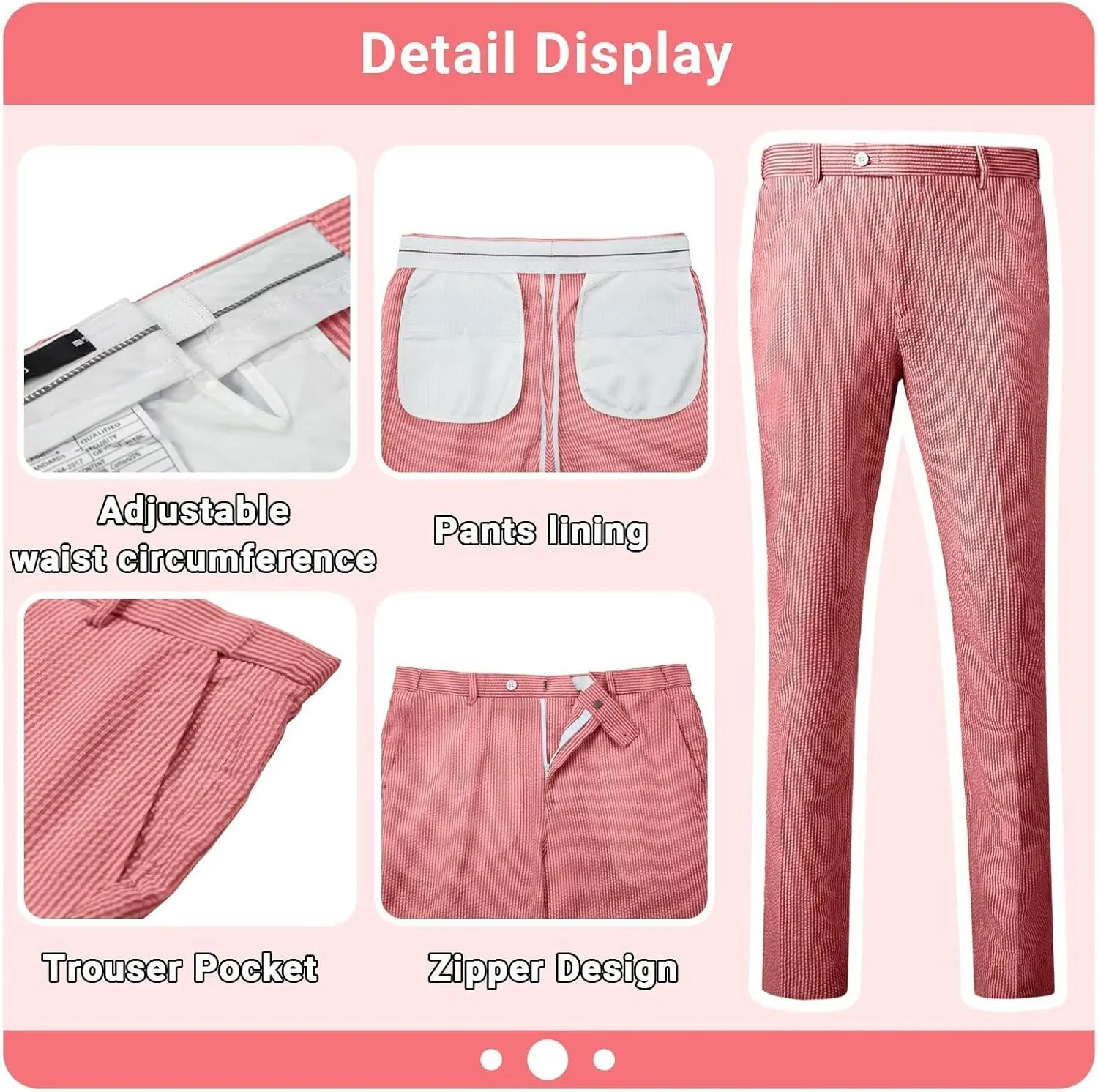 Mens Suit Seersucker Pants Lightweight Summer Seersucker Sport Coat Pant Set Fit Suits Trousers for Men Beach Outfit