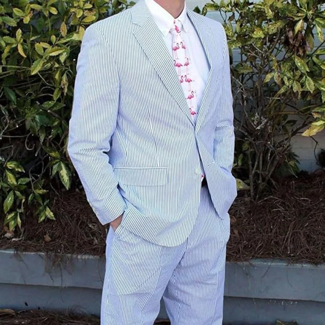 Mens Suit Seersucker Pants Lightweight Summer Seersucker Sport Coat Pant Set Fit Suits Trousers for Men Beach Outfit