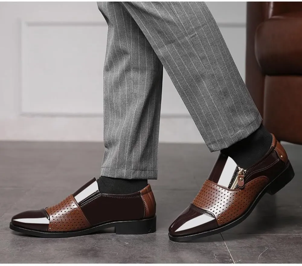 Men's Tuxedo Patent Leather Dress Shoes Classic Zip Formal Business Shoes Oxfords