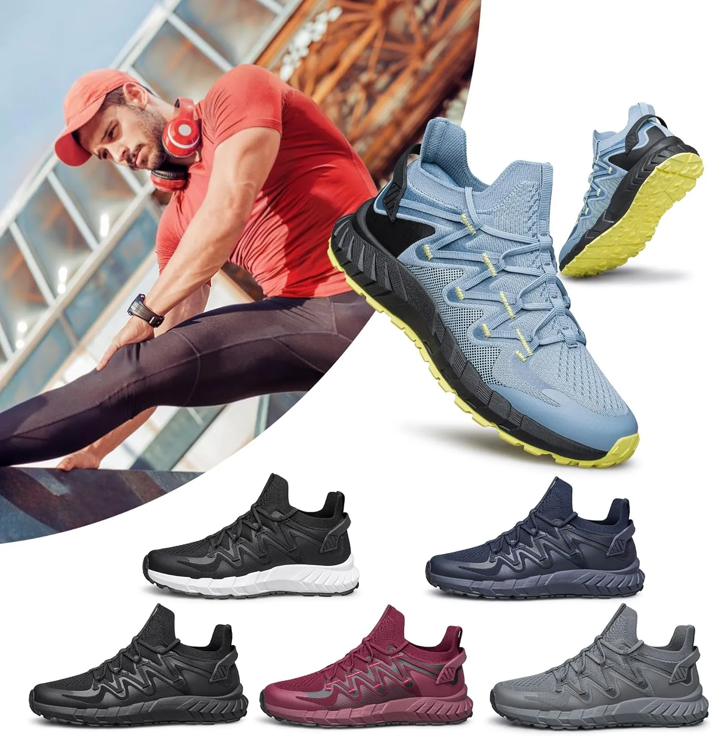 Men's Walking Shoes Hands Free Slip On Sneaker Strap Running Tennis Shoes for Flat Feet Plantar Fasciitis Workout Shoes