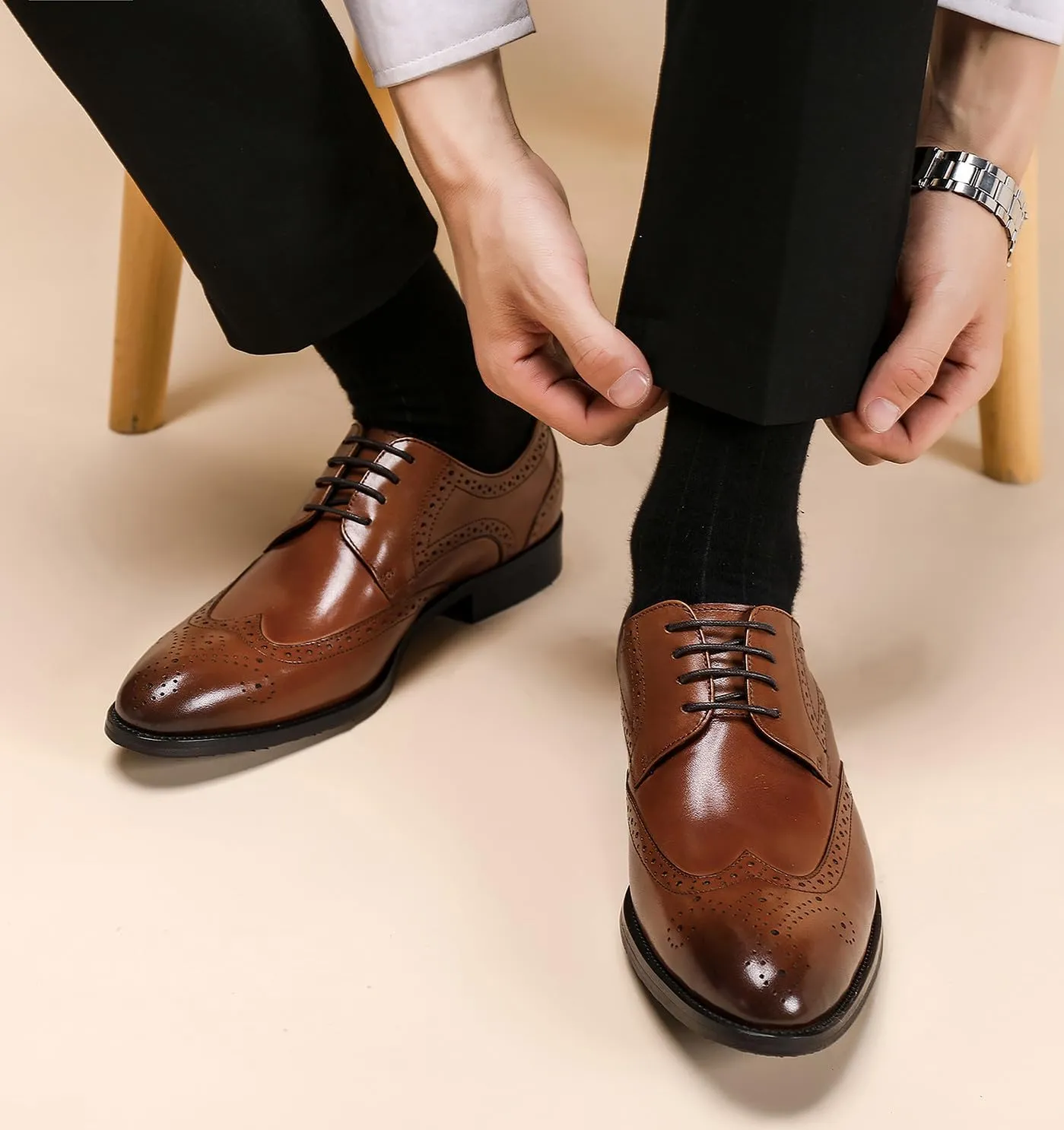 Men's Wingtip Oxfords Formal Dress Leather Brogues Derby Business Prom Wedding Fashion Casual Walking Shoes for Men