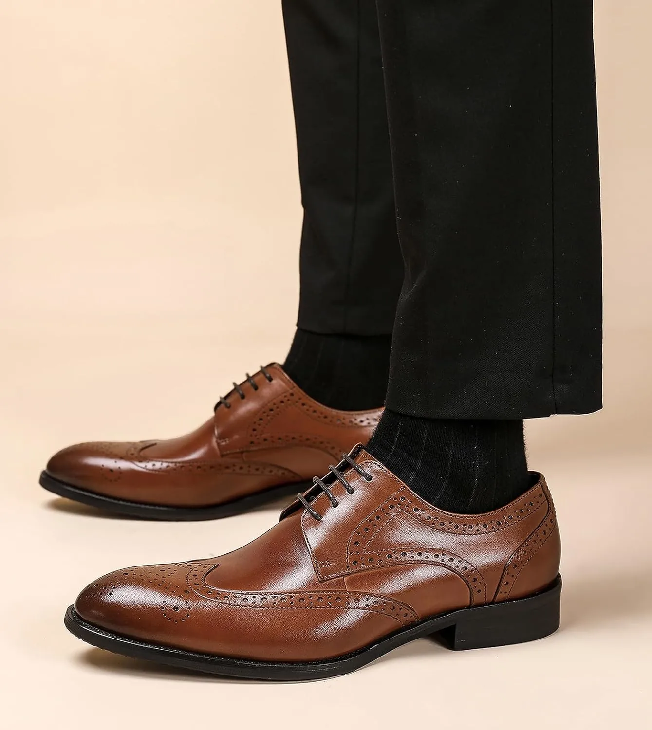 Men's Wingtip Oxfords Formal Dress Leather Brogues Derby Business Prom Wedding Fashion Casual Walking Shoes for Men