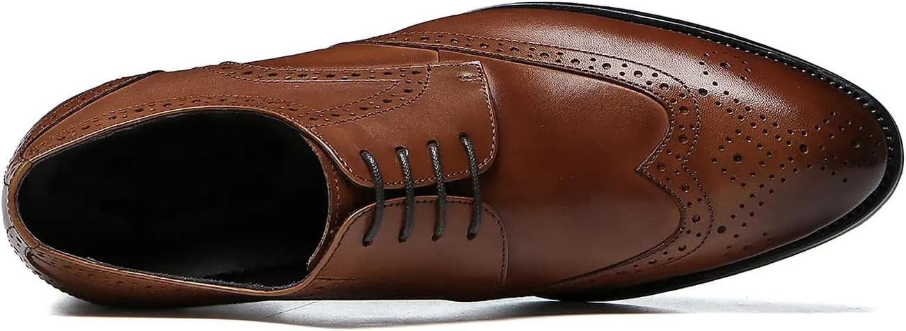 Men's Wingtip Oxfords Formal Dress Leather Brogues Derby Business Prom Wedding Fashion Casual Walking Shoes for Men