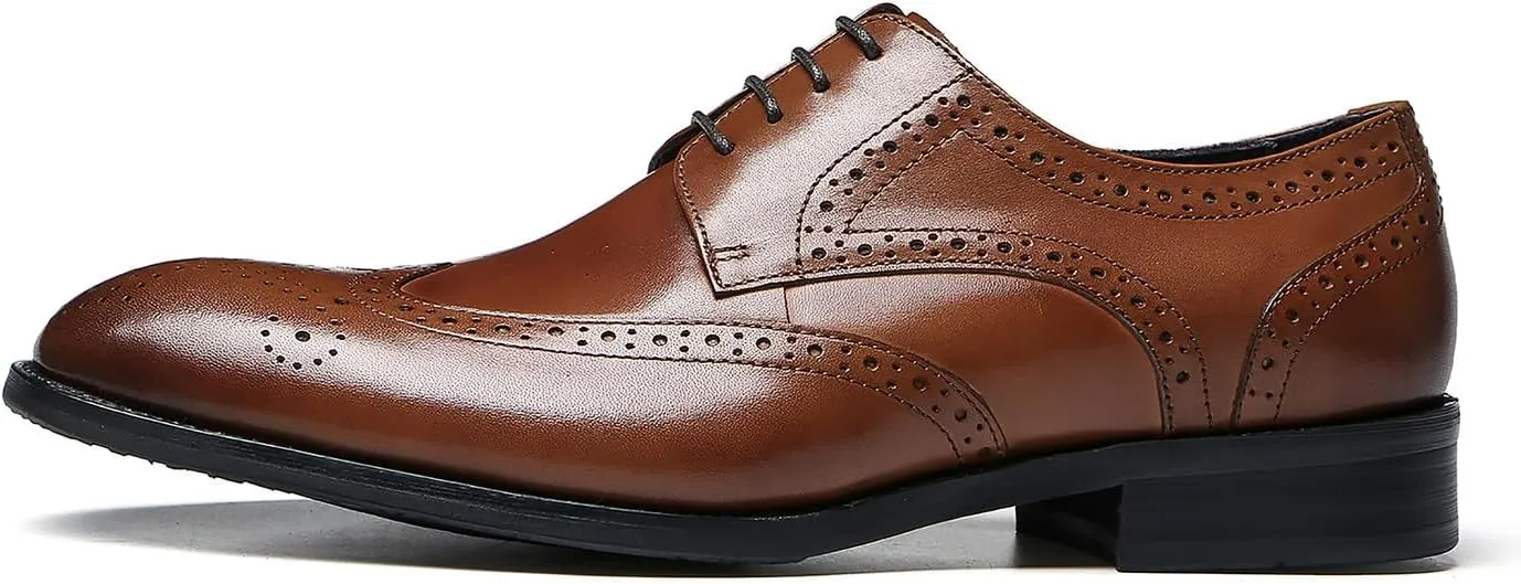 Men's Wingtip Oxfords Formal Dress Leather Brogues Derby Business Prom Wedding Fashion Casual Walking Shoes for Men