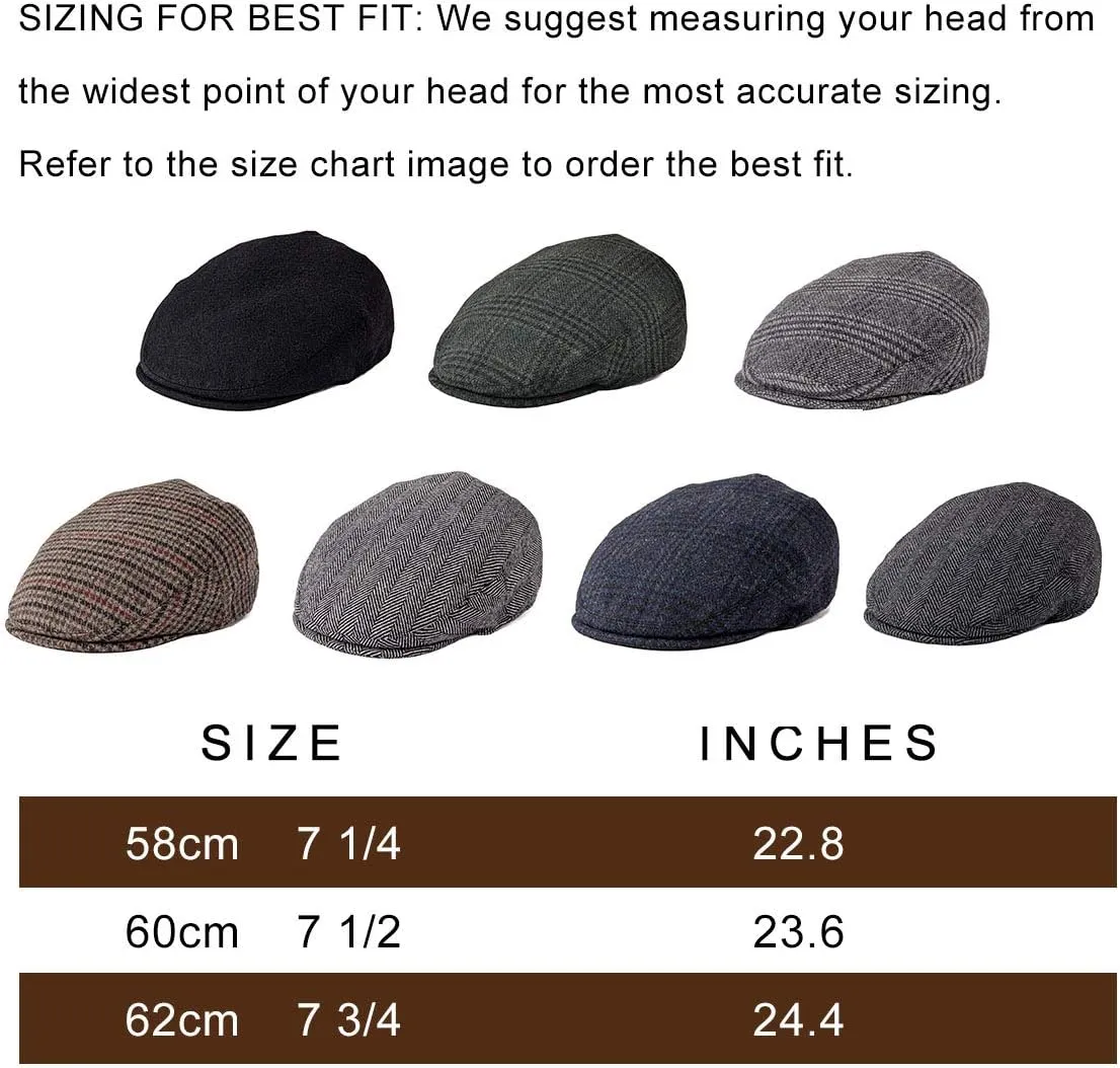Men's Wool Tweed Newsboy Ivy Cap Gatsby Golf Flat Hat