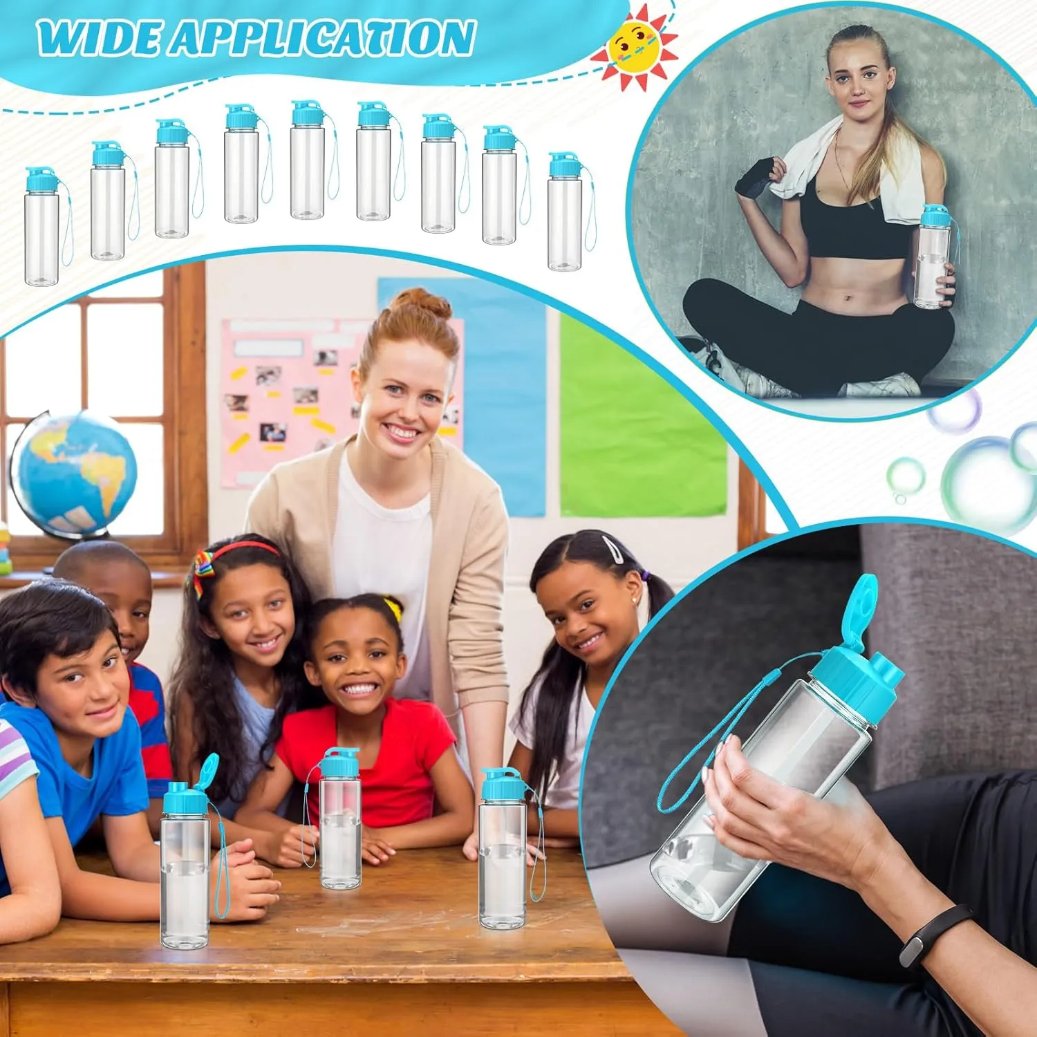 Mifoci 20 Pieces Water Bottle Bulk 17 oz Plastic Water Bottles Bulk Gym Sports Adults Reusable Large Bottles with Leak Proof Flip Top for Party Outdoor(Sky Blue)