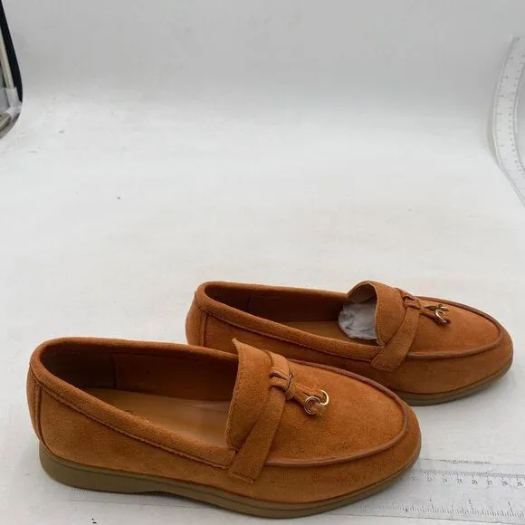 Milooey shoes Women's Round Toe Flat Loafers Comfort Slip On Moccasins Brown