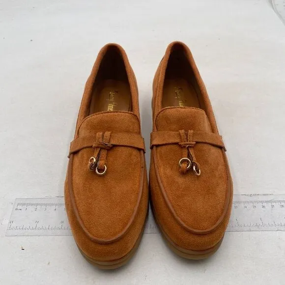 Milooey shoes Women's Round Toe Flat Loafers Comfort Slip On Moccasins Brown