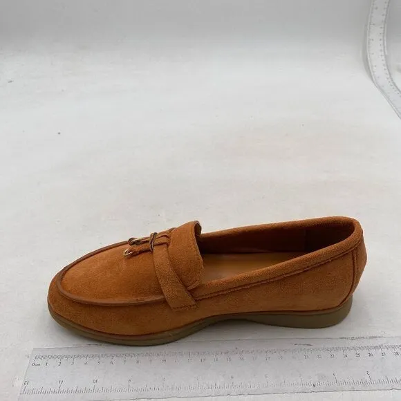 Milooey shoes Women's Round Toe Flat Loafers Comfort Slip On Moccasins Brown