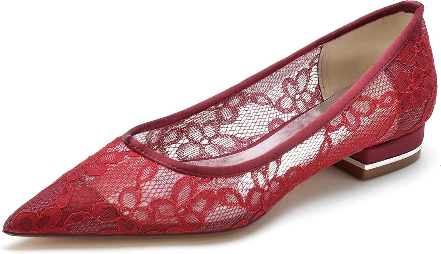 Minishion Comfortable Womens Teen Girl Wedding Flats Elegant Lace Slip on Evening Prom Shoes BR152