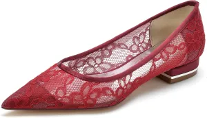 Minishion Comfortable Womens Teen Girl Wedding Flats Elegant Lace Slip on Evening Prom Shoes BR152