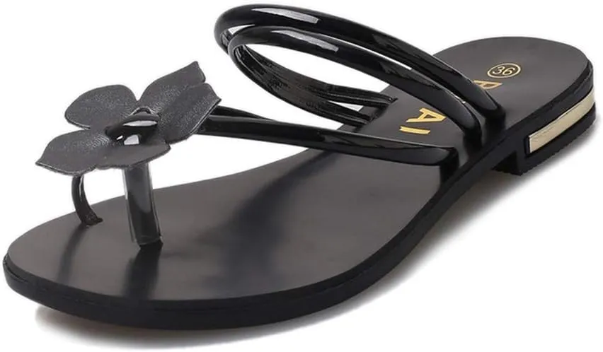 MIOKE Women's Flower Toering Flat Flipflops Sandals Summer Slip On Comfort Strappy Beach Thong Slippers