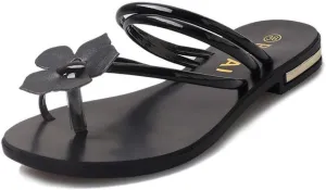 MIOKE Women's Flower Toering Flat Flipflops Sandals Summer Slip On Comfort Strappy Beach Thong Slippers