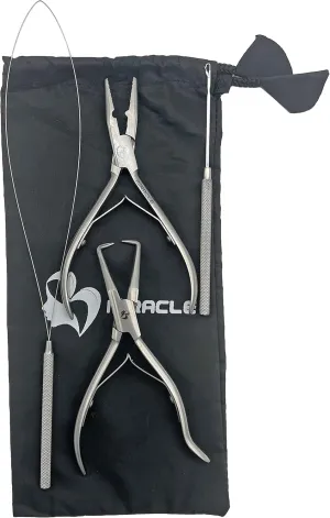 MIRACLE Microlink Hair Extension Pliers Set – Flat Face Bead Closer Clamp & Remover Tool with Loop Wire & Hook for Beading – Professional Microlink, Nano Ring & Beaded Extension Kit for Salon