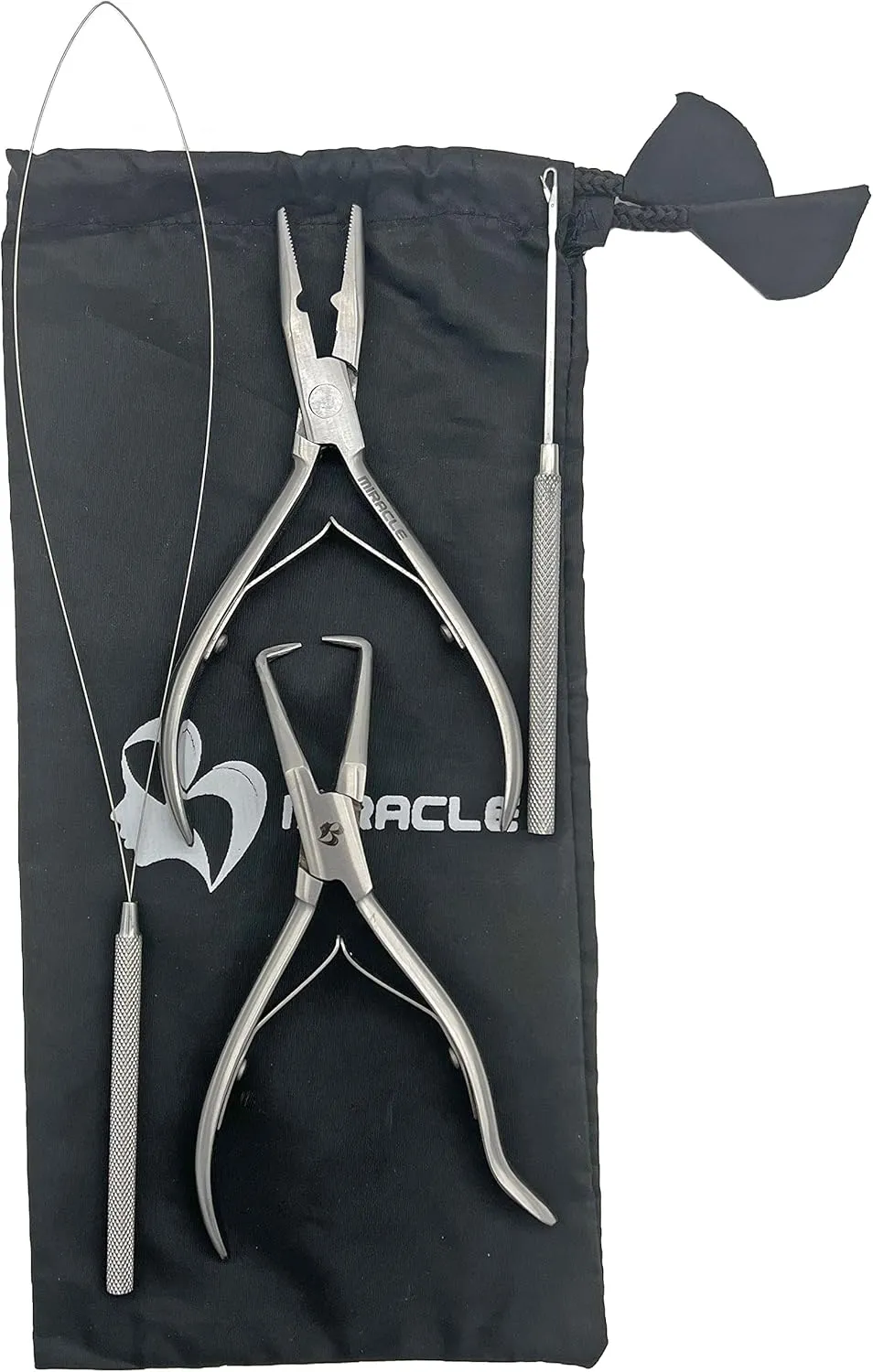 MIRACLE Microlink Hair Extension Pliers Set – Flat Face Bead Closer Clamp & Remover Tool with Loop Wire & Hook for Beading – Professional Microlink, Nano Ring & Beaded Extension Kit for Salon