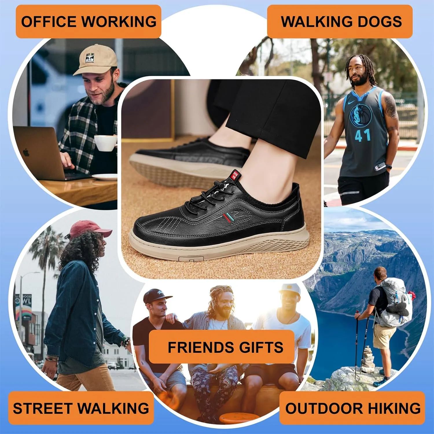 Moodeng Mens Dress Shoes Leather Causal Oxfords Lightweight Formal Business Shoes Adjustable Lacing Derby Shoes Comfortable Walking Loafers