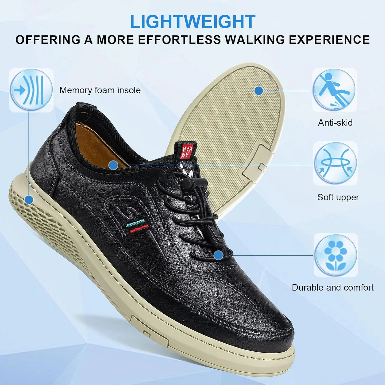 Moodeng Mens Dress Shoes Leather Causal Oxfords Lightweight Formal Business Shoes Adjustable Lacing Derby Shoes Comfortable Walking Loafers