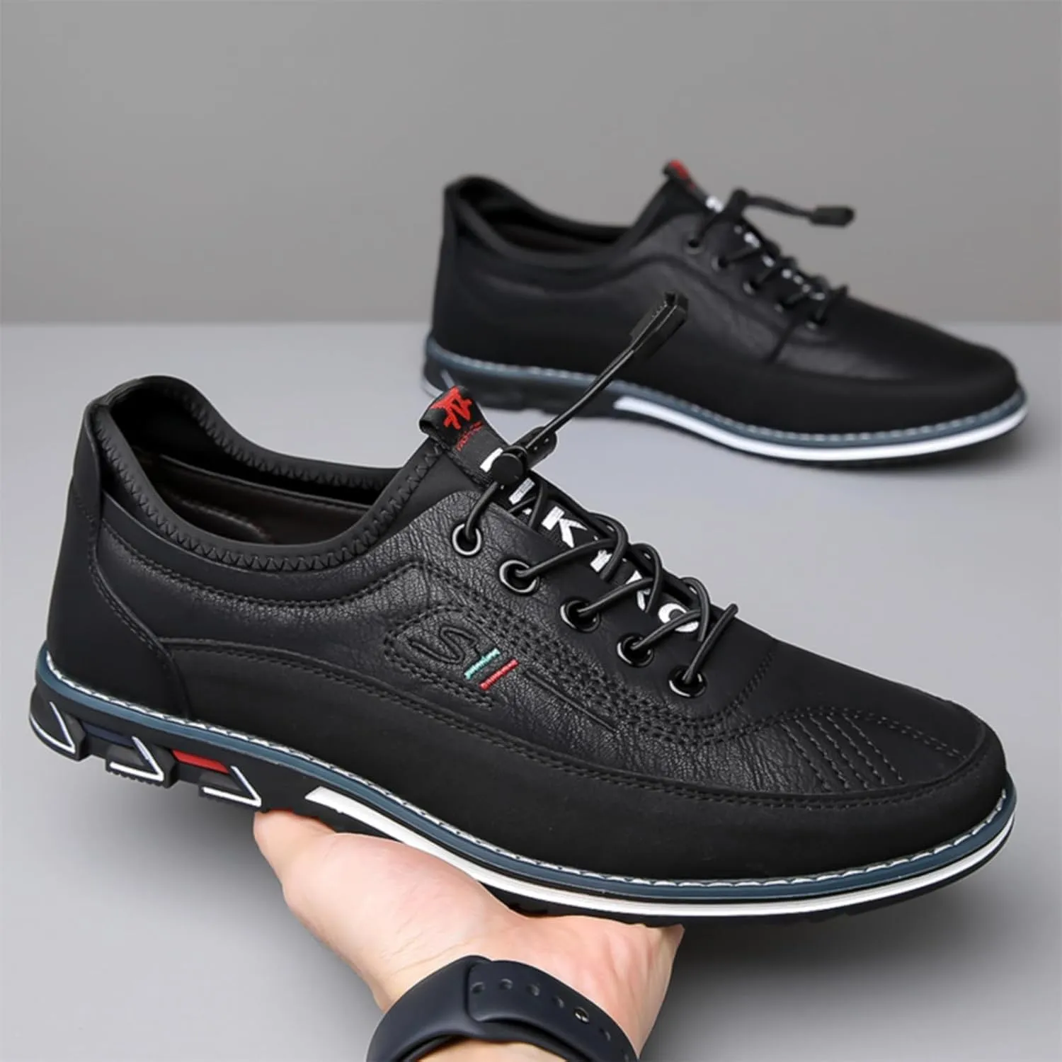 Moodeng Mens Dress Shoes Leather Causal Oxfords Lightweight Formal Business Shoes Adjustable Lacing Derby Shoes Comfortable Walking Loafers