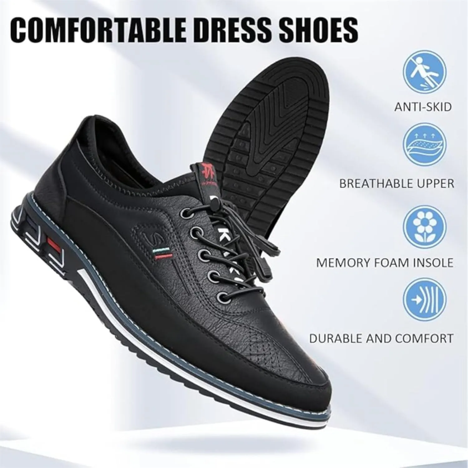 Moodeng Mens Dress Shoes Leather Causal Oxfords Lightweight Formal Business Shoes Adjustable Lacing Derby Shoes Comfortable Walking Loafers