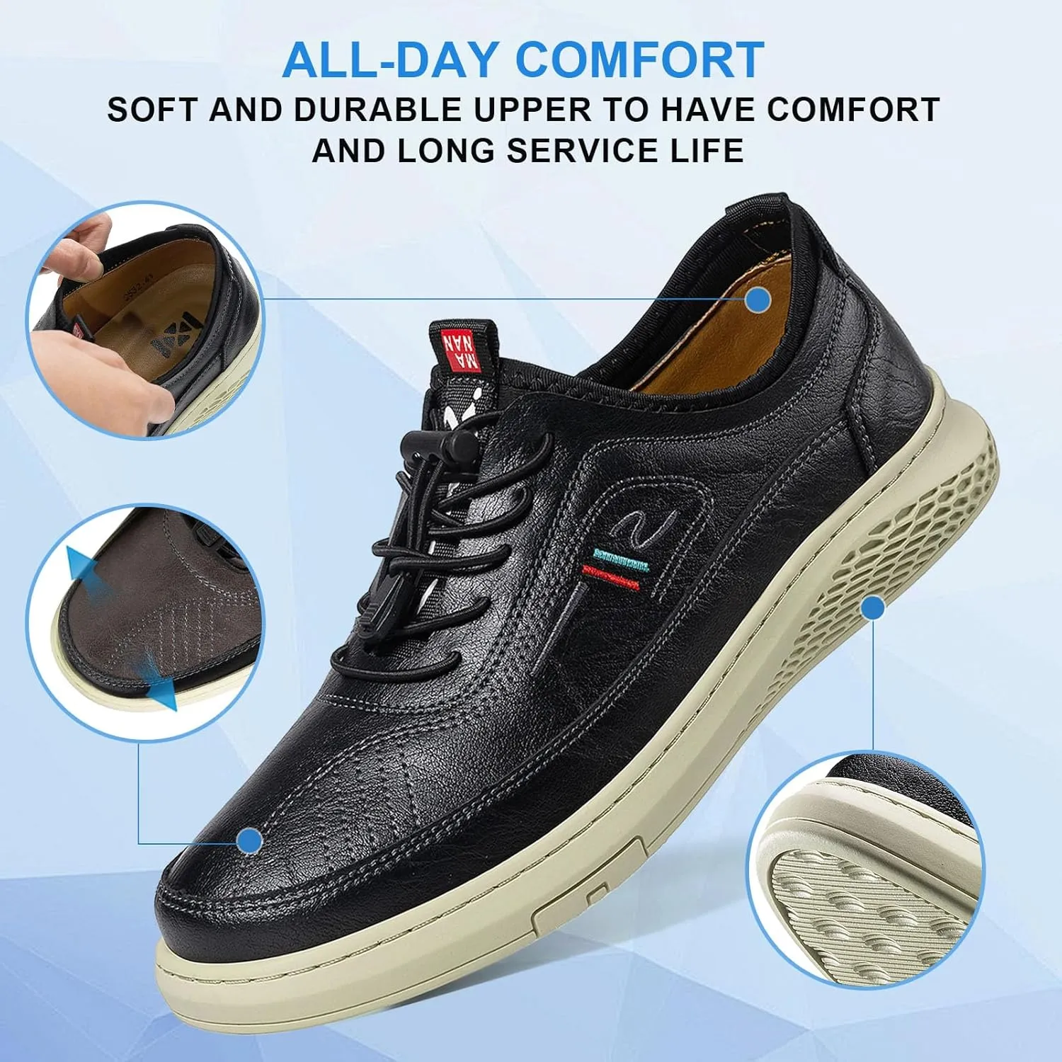 Moodeng Mens Dress Shoes Leather Causal Oxfords Lightweight Formal Business Shoes Adjustable Lacing Derby Shoes Comfortable Walking Loafers