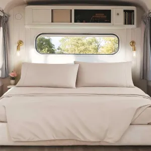 Nestl Beige RV Queen Sheets - Super Soft 4 Piece 1800 Microfiber Set for Camper, Double Brushed Bed Sheets With Fitted Sheet and Pillowcases