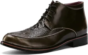 New Round Toe Lace Up Boots For Men Derby Crocodile Print Cap Toe PU Wearable Non Slip Dress Stylish Vintage