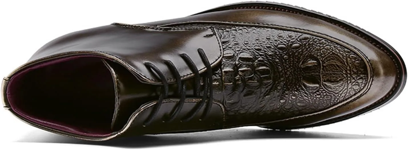New Round Toe Lace Up Boots For Men Derby Crocodile Print Cap Toe PU Wearable Non Slip Dress Stylish Vintage