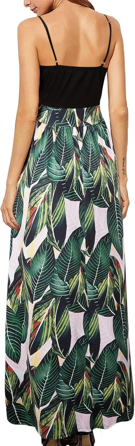Newshows Women Summer 2025 Maxi Dress Vacation Floral Spaghetti Strap Spring Casual Boho Split Beach Long Flowy Sundress