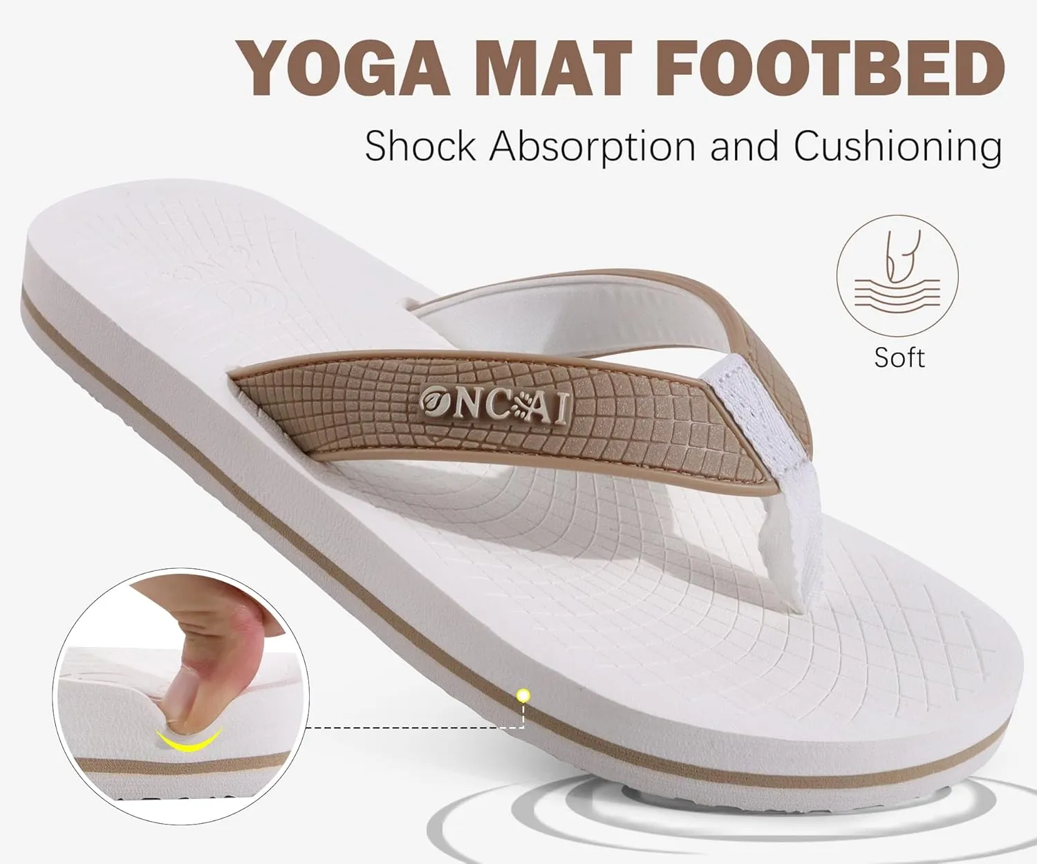 ONCAI Men's Flip Flops Summer Beach Fashion Yoga Mat Thong Sandals with Non-slip Outdoor Cushion Rubber Soles